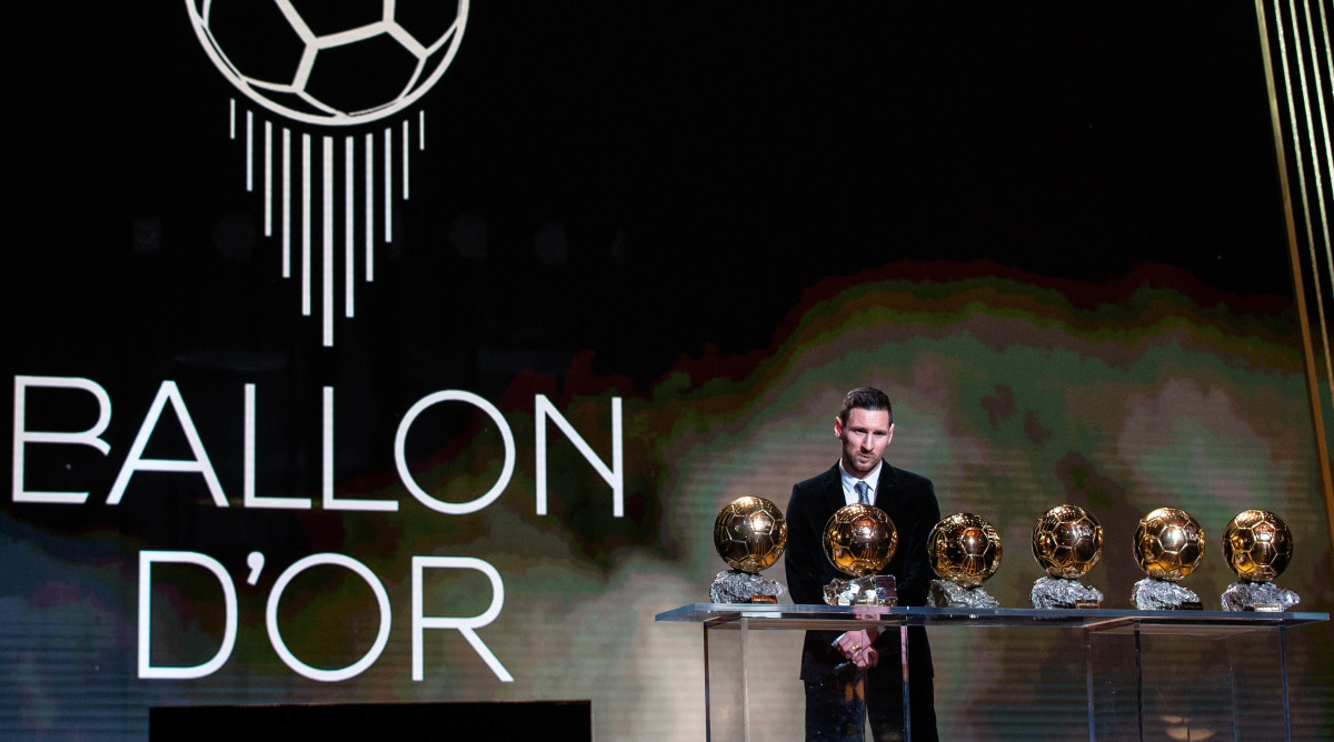 Lionel Messi with his Ballon d’Or awards