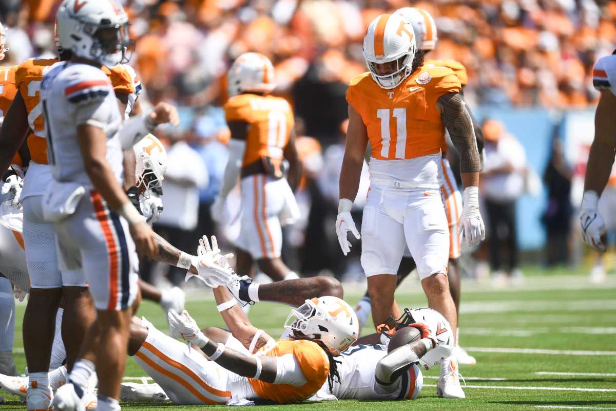 Tennessee ILB Keenan Pili during the win over Virginia on September 2nd, 2023, in Nashville, Tennessee. (Photo by Caitie McMekin of the News Sentinel)