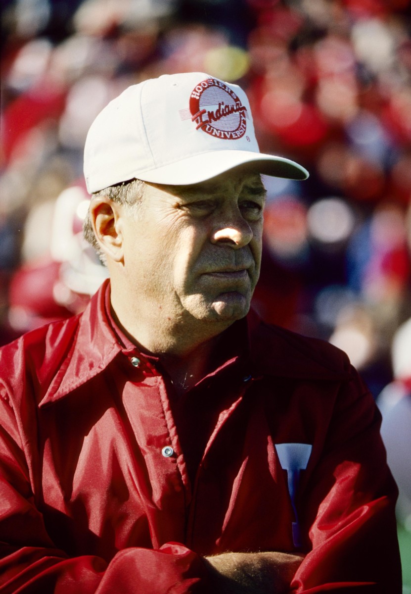 Indiana football coach Bill Mallory on the sidelines for a game against Illinois in 1990. Mallory led the Hoosiers from 1984-96, and is the school's all-time winningest football coach. 
