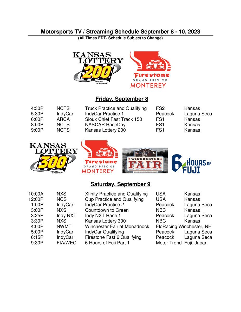 formula one weekend schedule