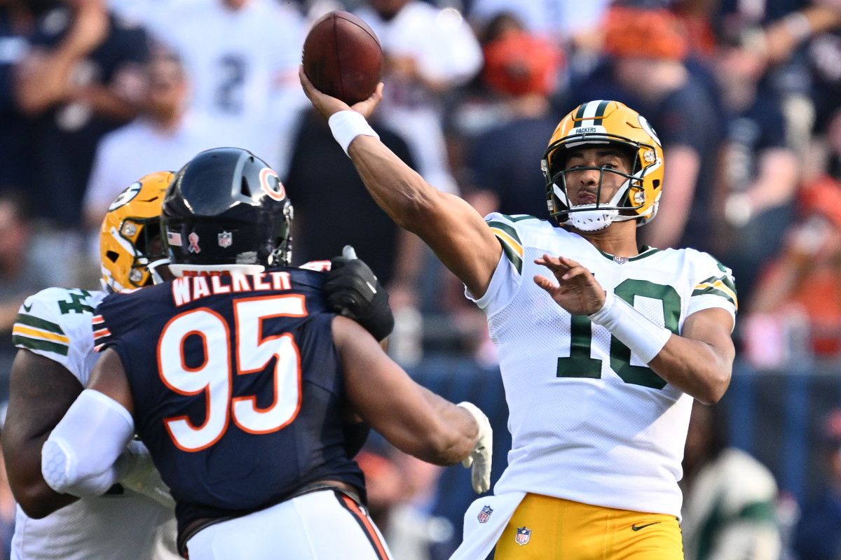 Packers quarterback Jordan Love tossed three touchdowns in Week 1 against the Bears.