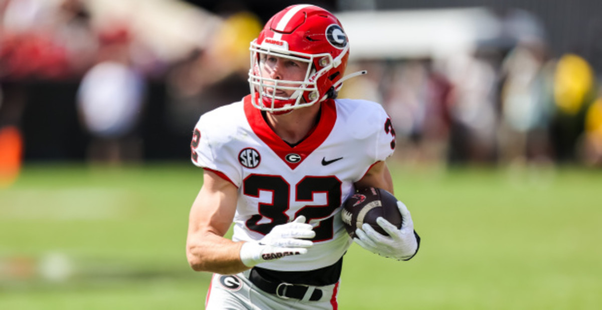 Georgia Bulldogs running back Cash Jones on a rushing attempt during a college football game in the SEC.