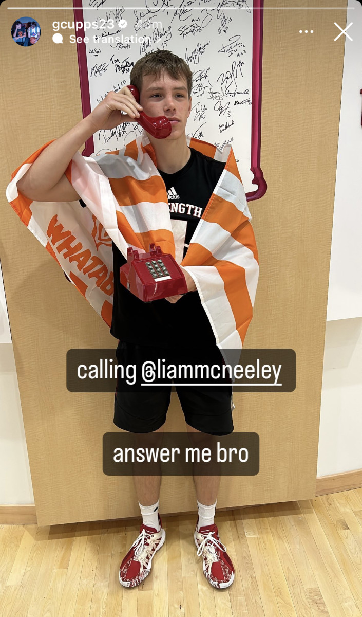 Indiana freshman point guard Gabe Cupps posts a message to Liam McNeeley on Instagram.