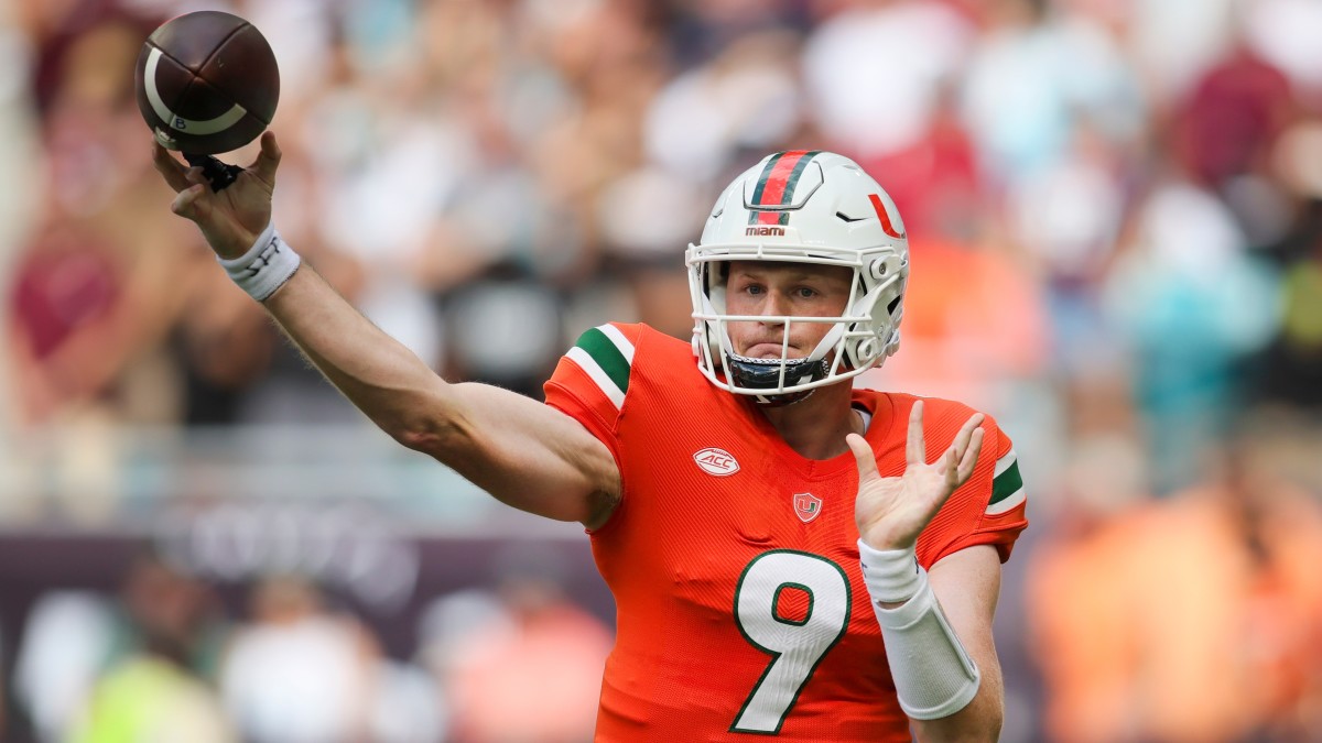 Miami quarterback Tyler Van Dyke throws a pass against Texas A&M.