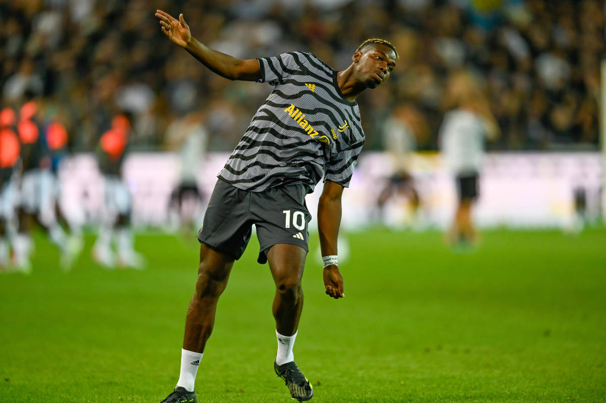 Juventus midfielder Paul Pogba pictured warming up before his team's 3-0 win over Udinese in August 2023