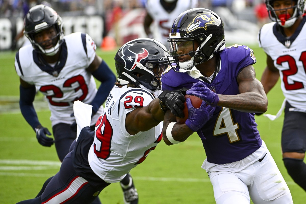Ravens receiver Zay Flowers in Week 1 against the Texans.