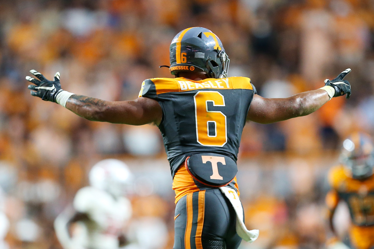 Tennessee Volunteers ILB Aaron Beasley during the win over Austin Peay on September 9th, 2023, in Knoxville, Tennessee. (Photo by Randy Sartin of USA Today Sports)