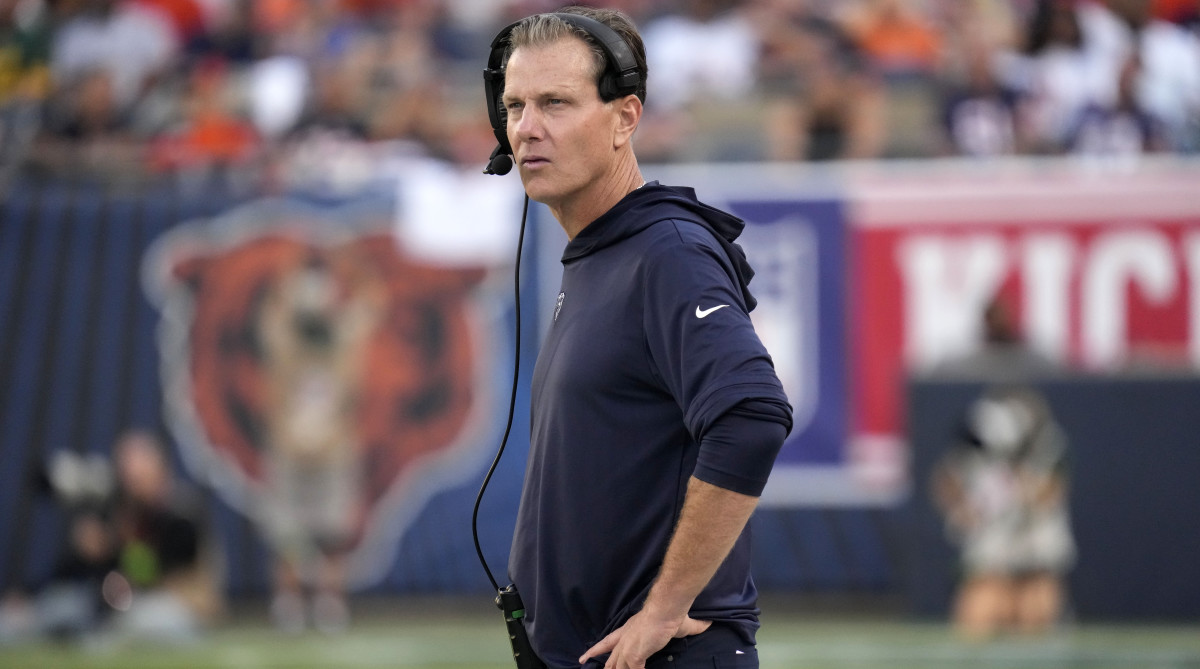 Bears head coach Matt Eberflus watches his team against the Packers.