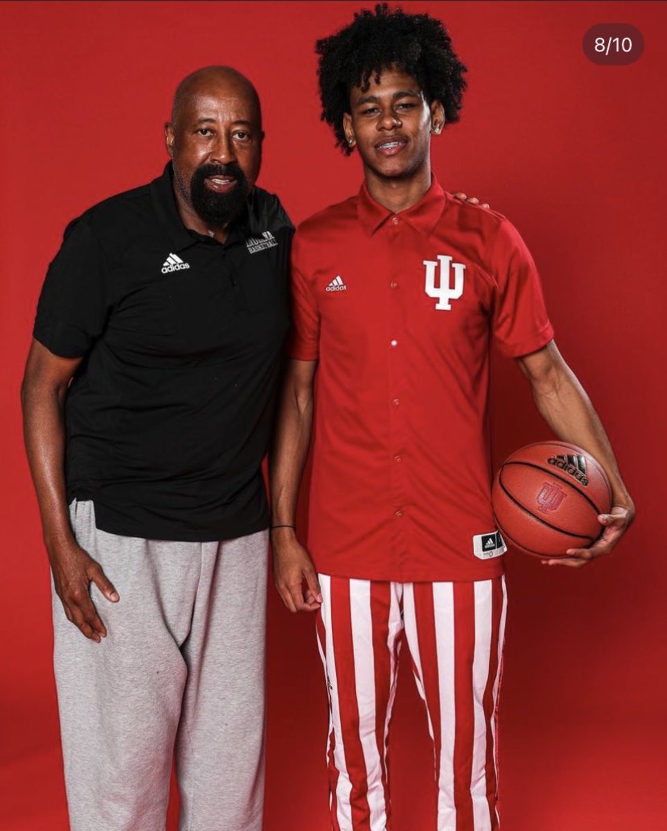 Indiana coach Mike Woodson and class of 2024 guard Jaeden Mustaf pictured together during Mustaf's official visit to Bloomington in June. 