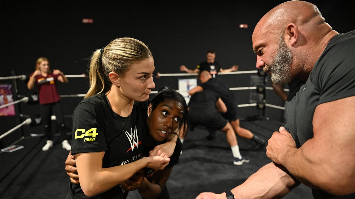 Peyton Prussin and Derrian Gobourne during a WWE tryout