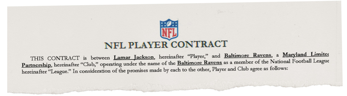 A screenshot of Lamar Jackson’s contract with the Ravens