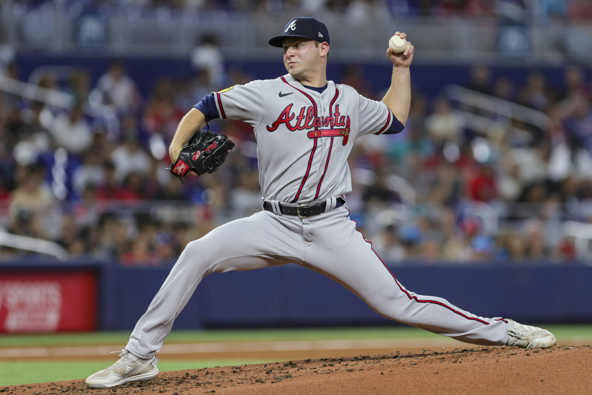Sep 16, 2023; Miami, Florida, USA; Atlanta Braves starting pitcher Jared Shuster (65) delivers against the Miami Marlins during the second inning at loanDepot Park.