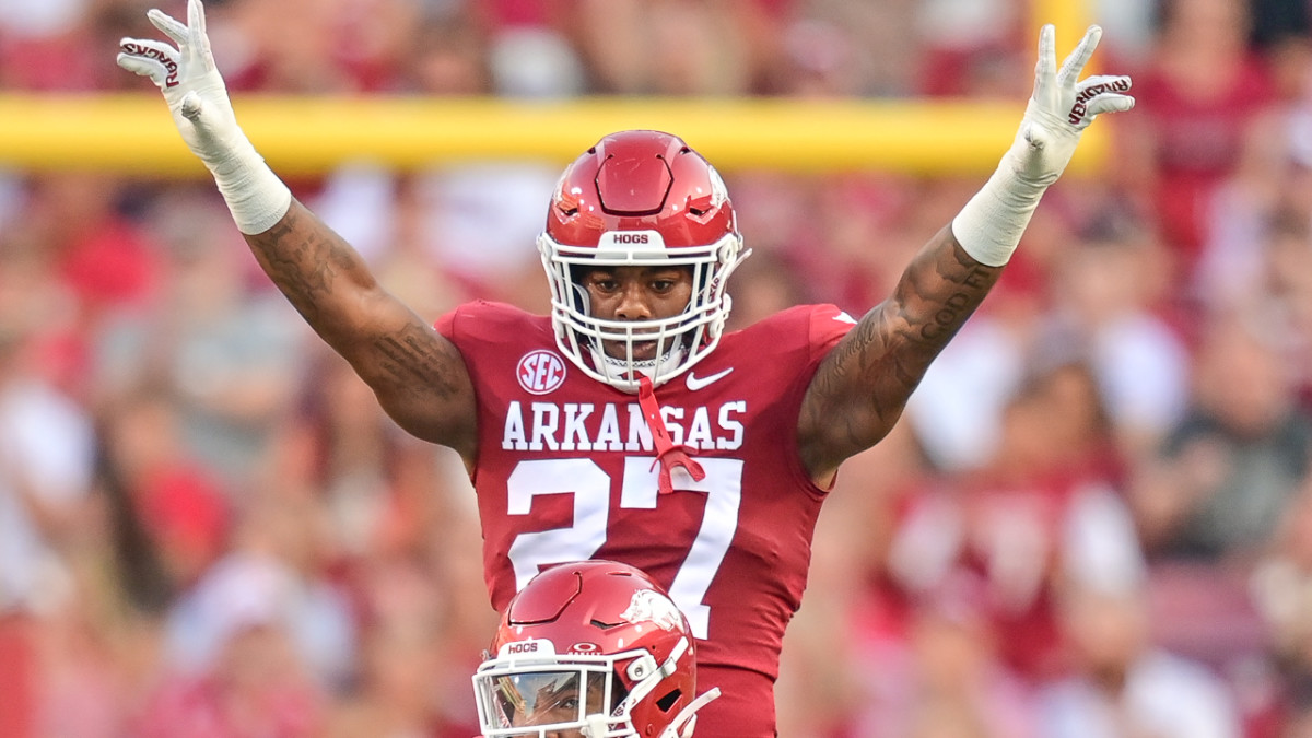 Razorbacks linebacker Chris Paul after making a stop in loss Saturday night