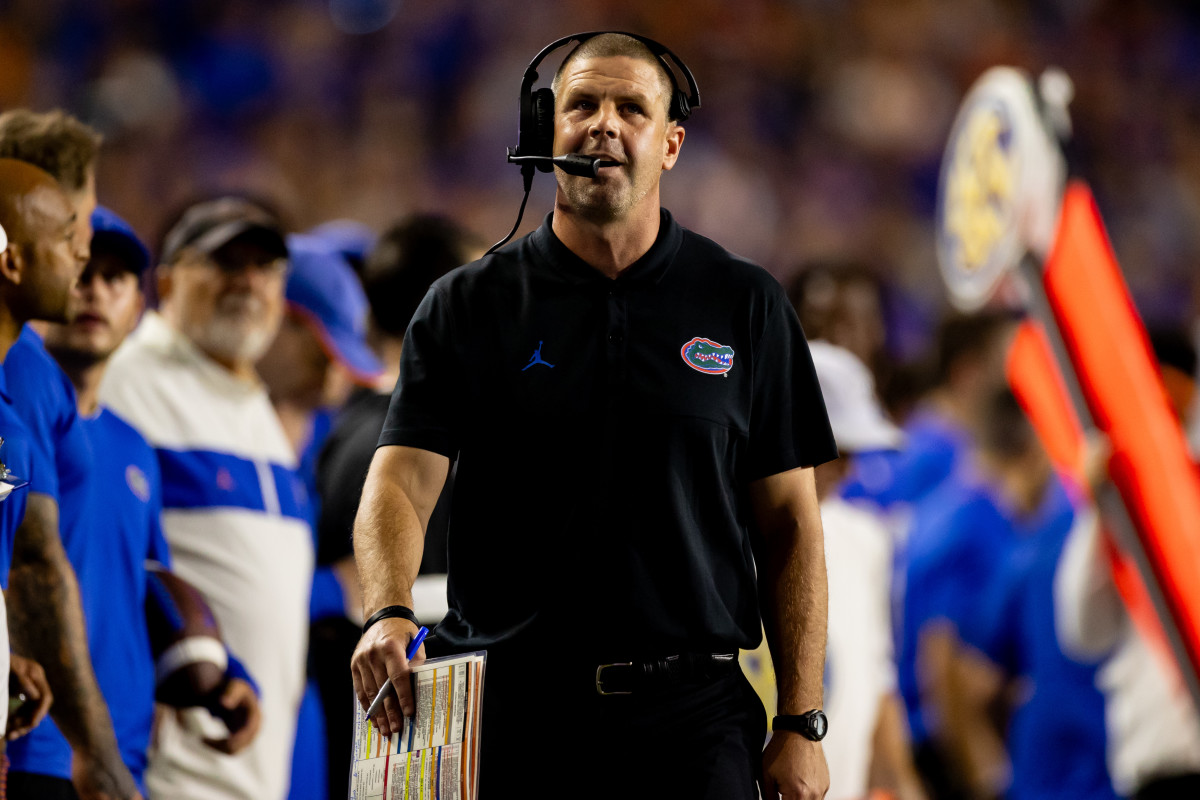 Florida Gators HC Billy Napier during the win over Tennessee on September 16th, 2023, in Gainesville, Florida. (Photo by Matt Pendleton of USA Today Sports)