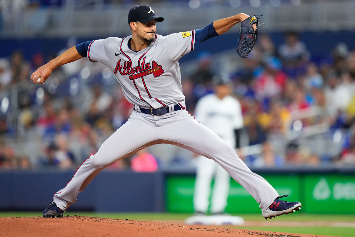 Sep 17, 2023; Miami, Florida, USA; Atlanta Braves starting pitcher Charlie Morton (50) throws a pitch against the Miami Marlins during the first inning at loanDepot Park.