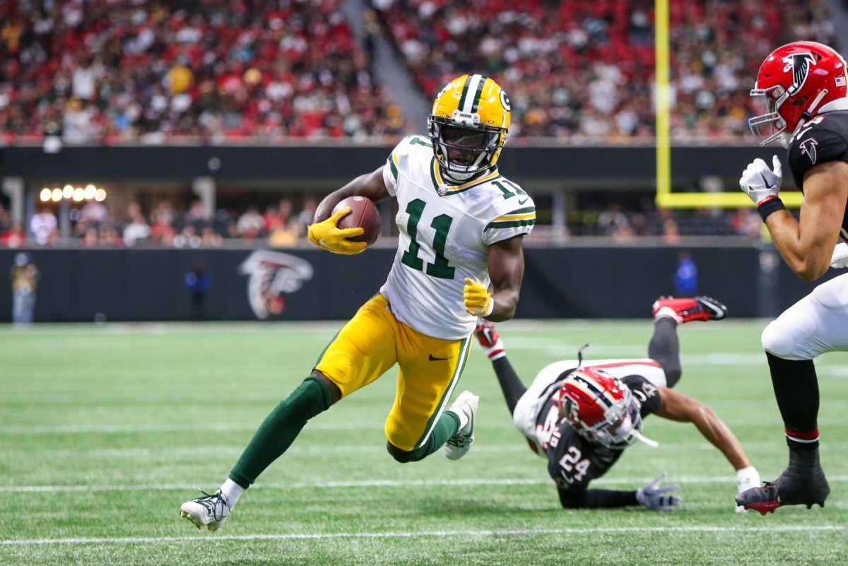 Packers rookie receiver Jayden Reed had four catches for 37 yards and two touchdowns against the Falcons in Week 2.