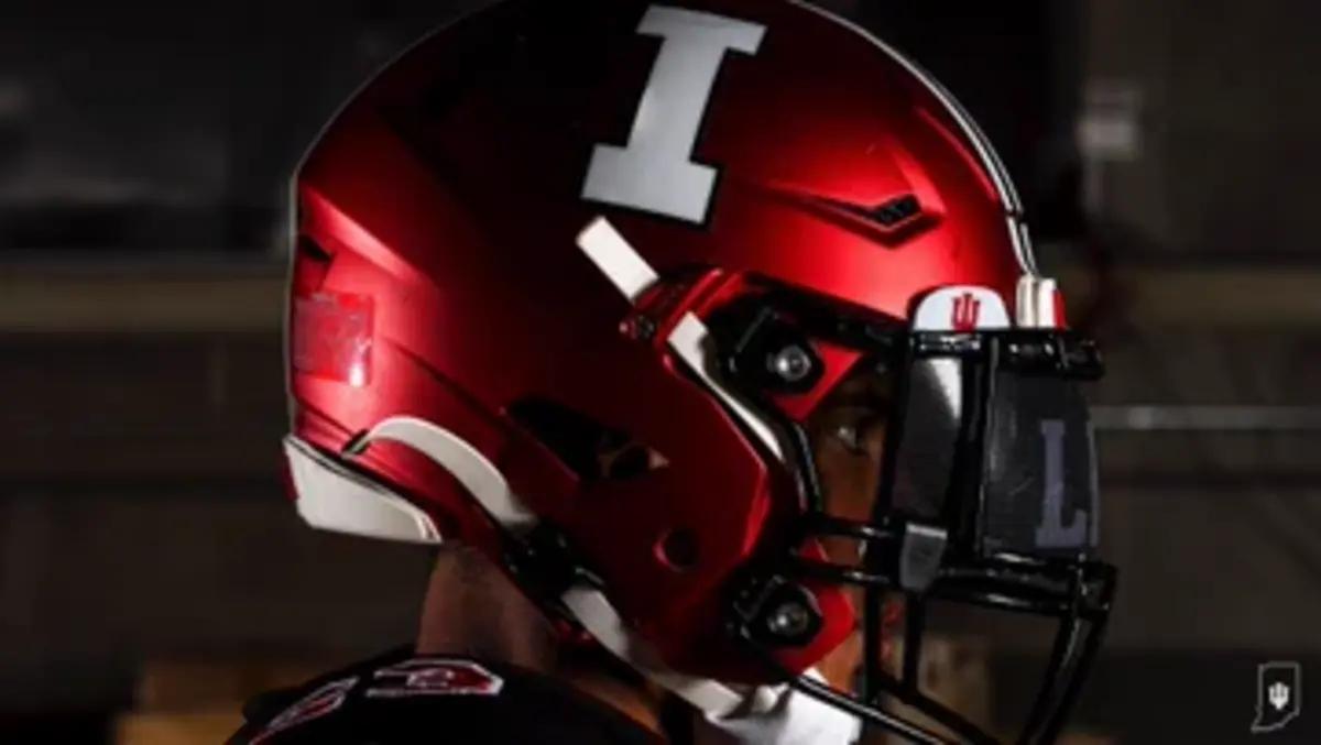 After wearing crimson helmets with the IU trident in the first three games, Saturday's helmets feature the block "I" instead.