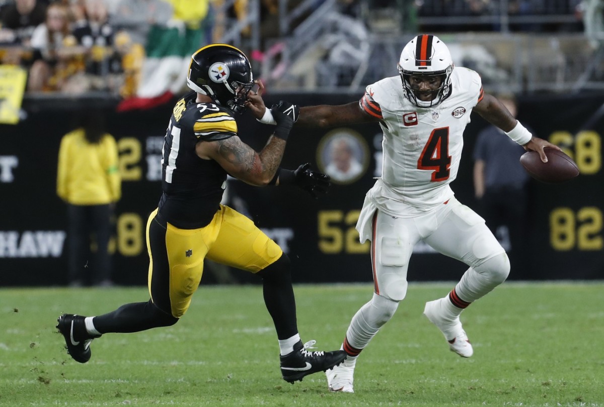 Browns quarterback Deshaun Watson was penalized twice grabbing the facemask in a Week 2 loss to the Steelers.