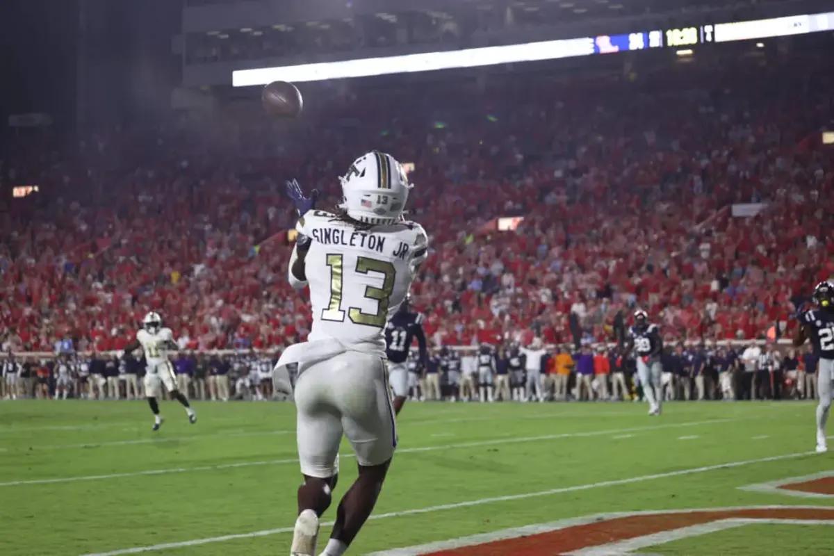 Eric Singleton Jr. catches a pass against Ole Miss