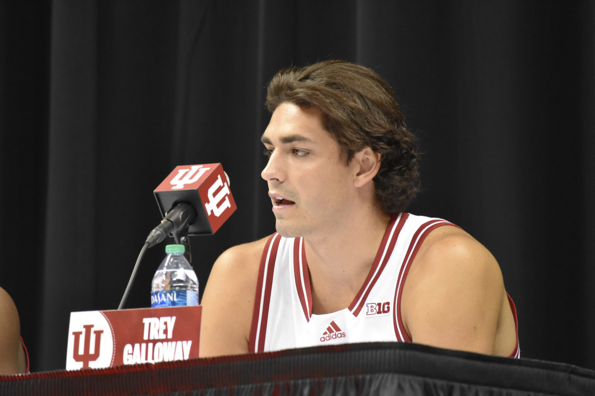 Senior Guard Trey Galloway answers questions from the media on IU Basketball Media Day.
