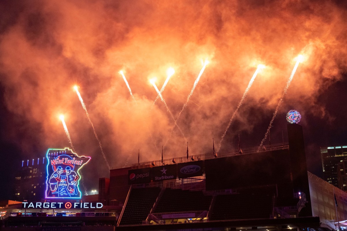 Jun 16, 2023; Minneapolis, Minnesota, USA; Fireworks after the game between the Detroit Tigers and Minnesota Twins at Target Field. Mandatory Credit: Matt Blewett-USA TODAY Sports