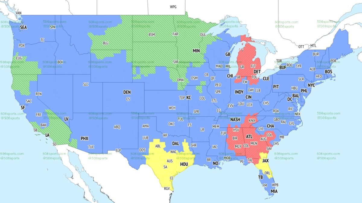 Saints-Packers game projected in Blue on FOX. Alaska and Hawaii also in the viewing area.