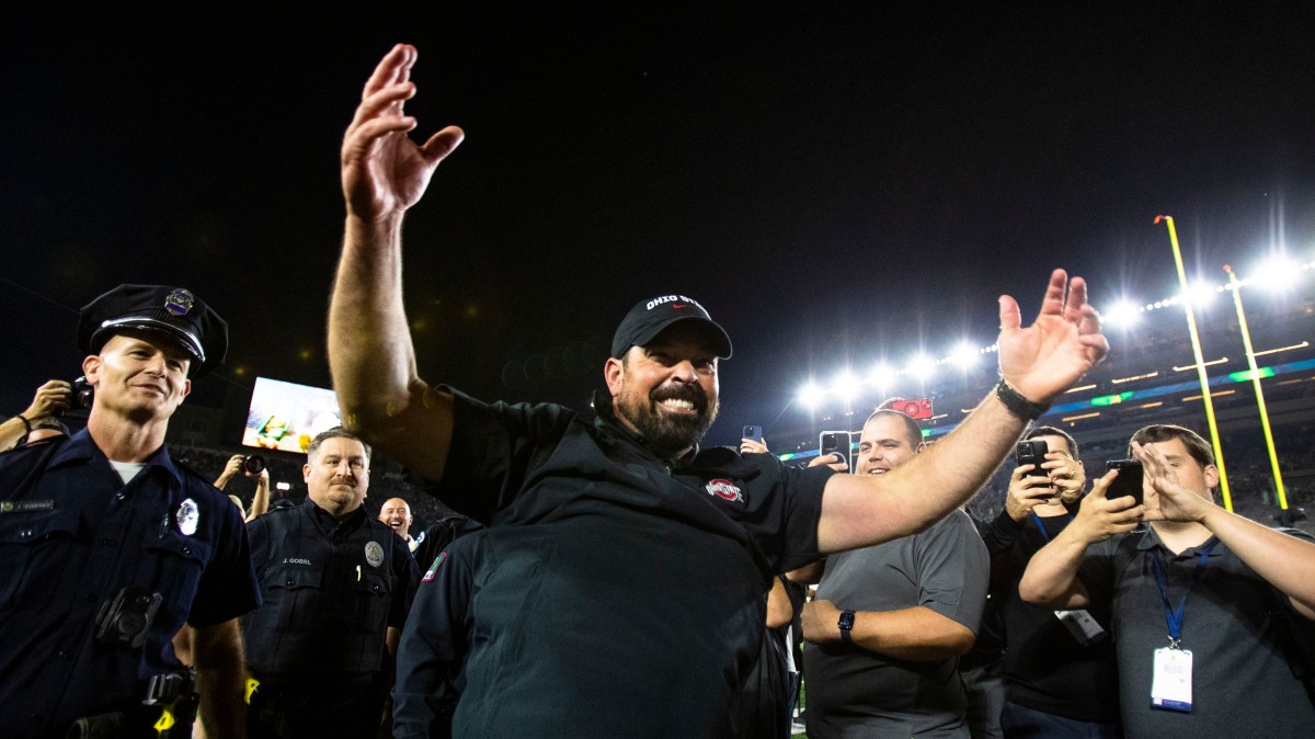 Ryan Day celebrates after Ohio State’s win over Notre Dame.