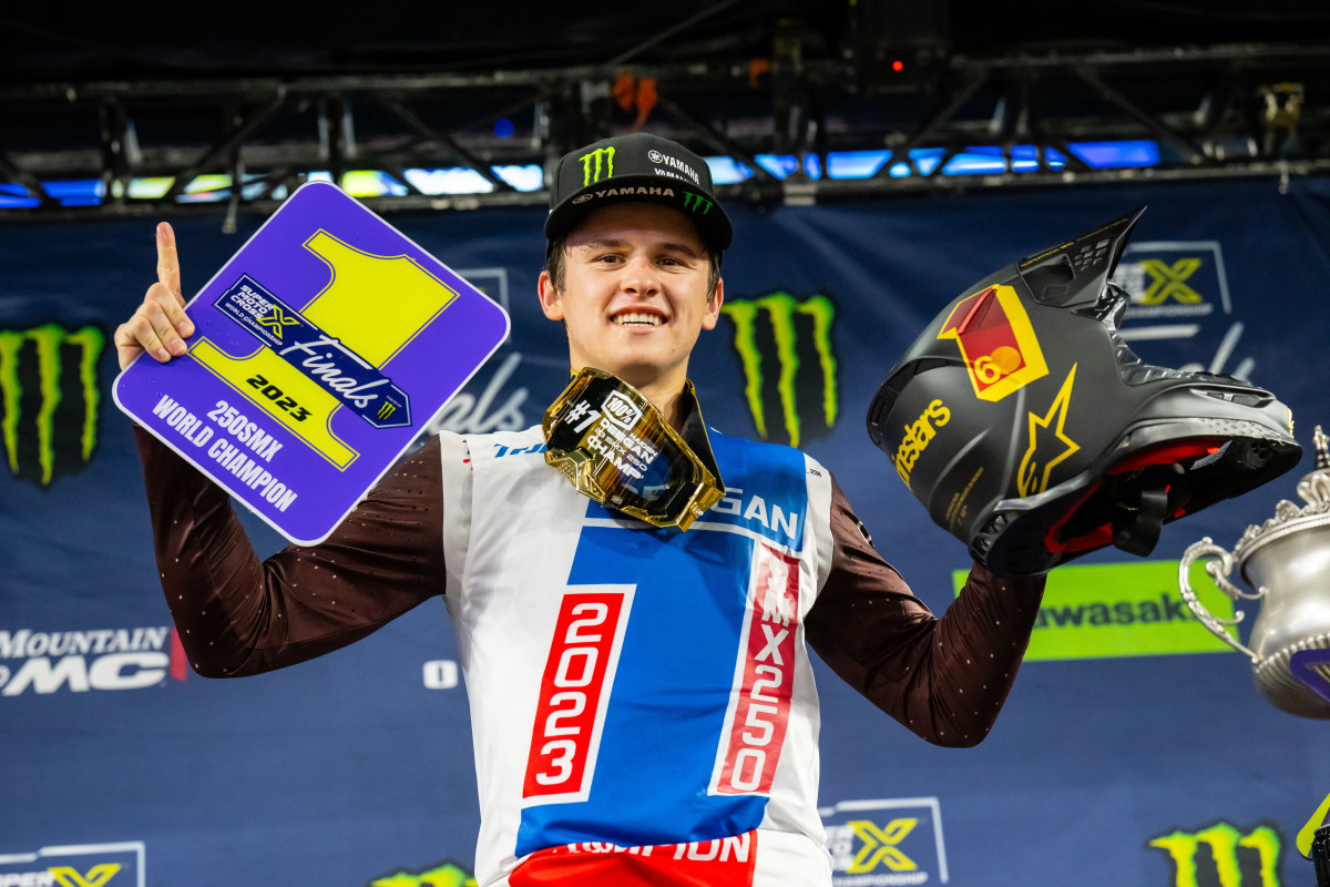 It's a family tradition: Hayden Deegan won the 250 SMX playoff championship in his rookie season. He's the son of Brian Deegan and younger brother of NASCAR star Hailie Deegan. Photo: Align Media.