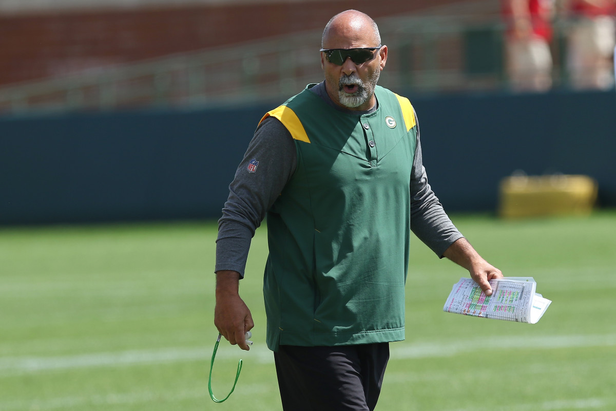 Packers special teams coach Rich Bisaccia watches during Green Bay Packers training camp at Ray Nitschke Field.
