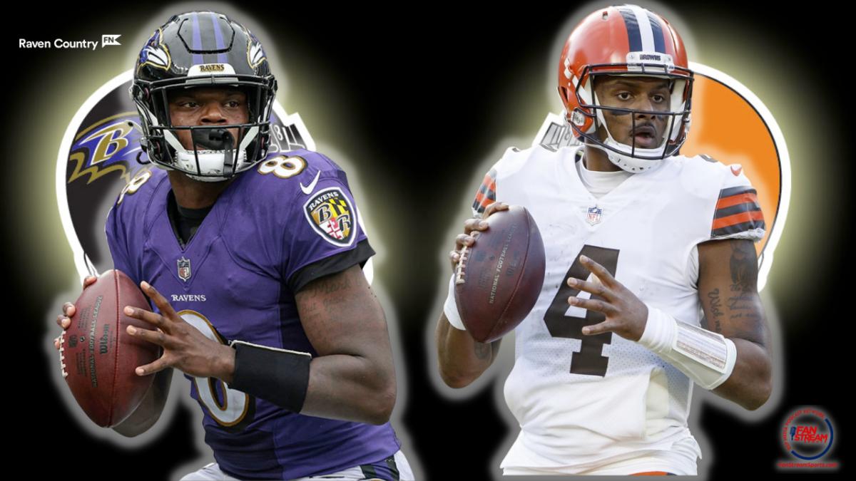 Ravens QB Lamar Jackson (L) and Browns QB Deshaun Watson - via FanStreamSports.com