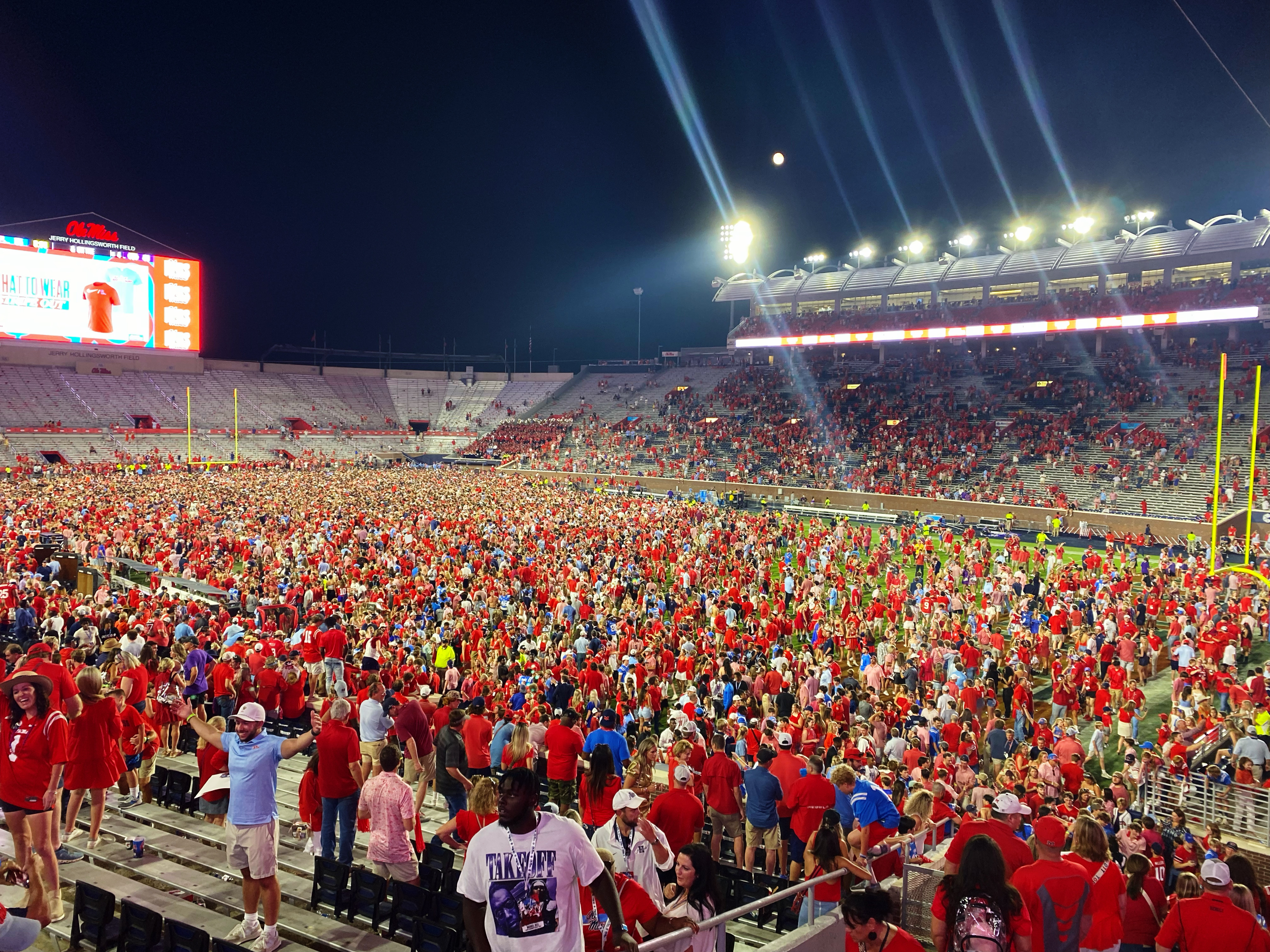 Ole Miss fans stormed the field after knocking off their rival LSU Tigers on Saturday night.