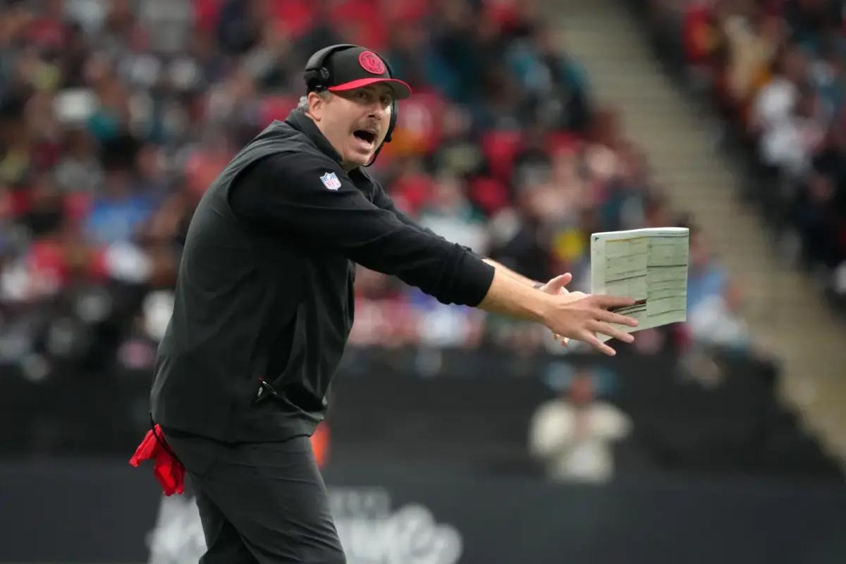 Atlanta Falcons coach Arthur Smith reacts against the Jacksonville Jaguars in the second half during an NFL International Series game at Wembley Stadium.