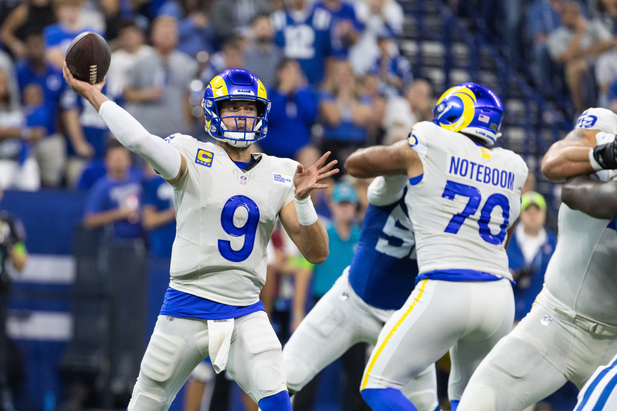 Matthew Stafford releases a pass against the Colts