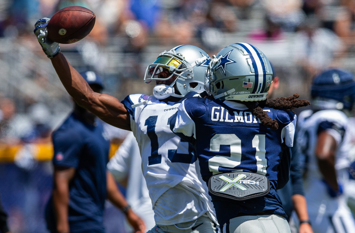 Stephon Gilmore guards another Cowboys player at training camp