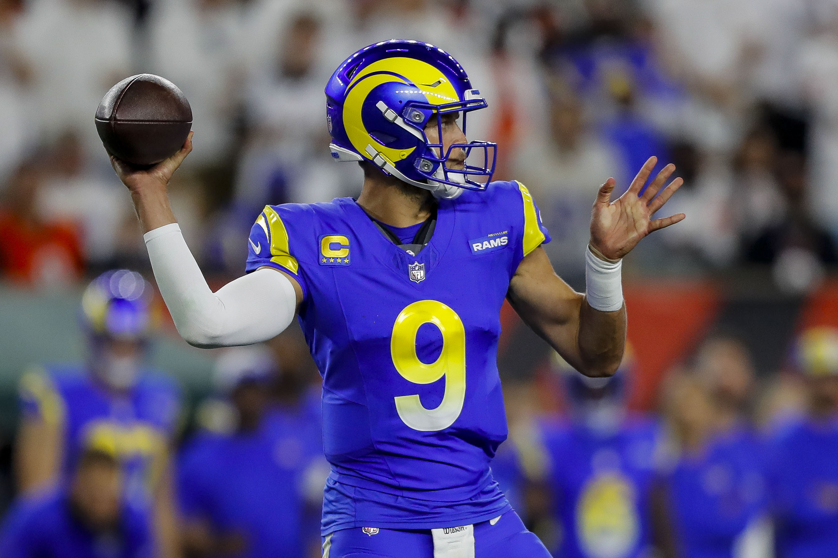 Matthew Stafford and the Los Angeles Rams will wear their royal blue tops in Week 5. 