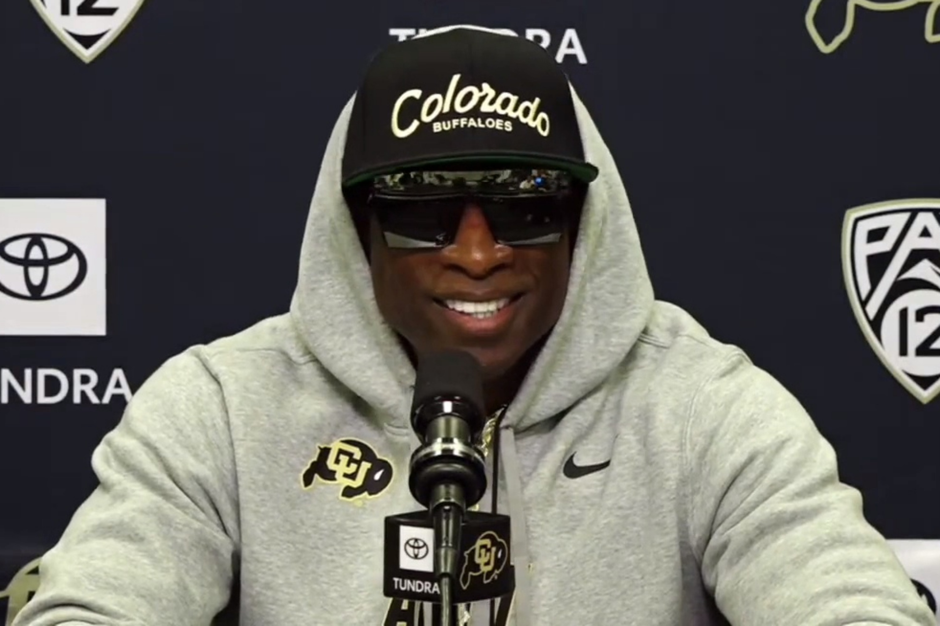 Deion Sanders at weekly press conference talking about ASU