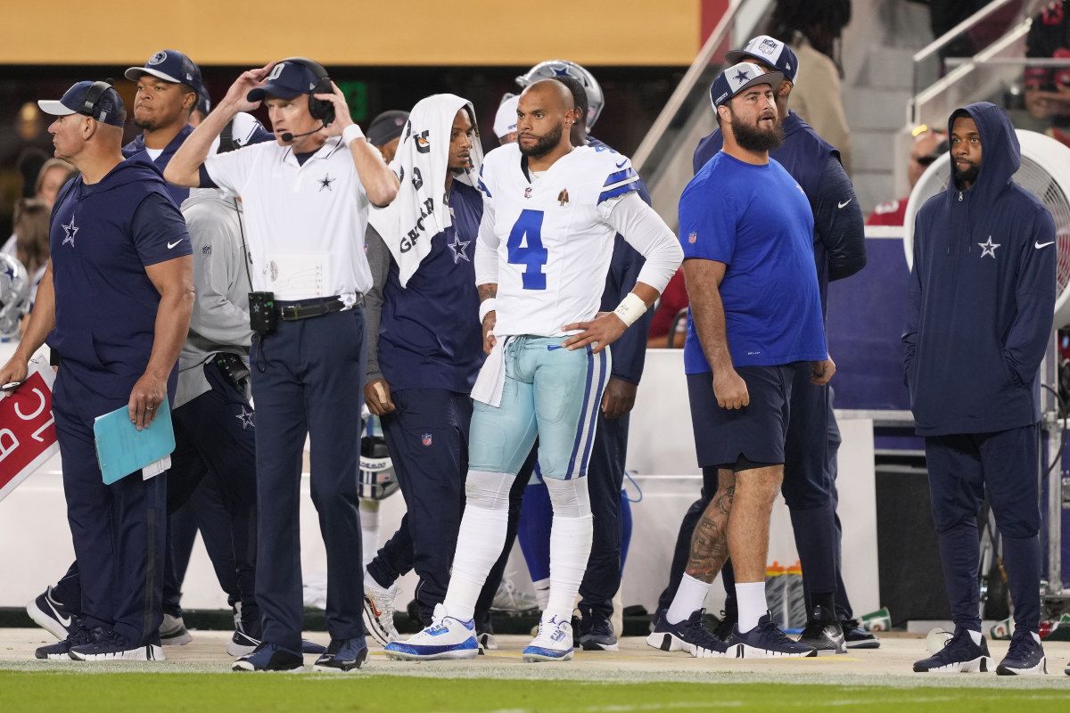 Dallas Cowboys quarterback Dak Prescott watches as the 49ers win 42-10.