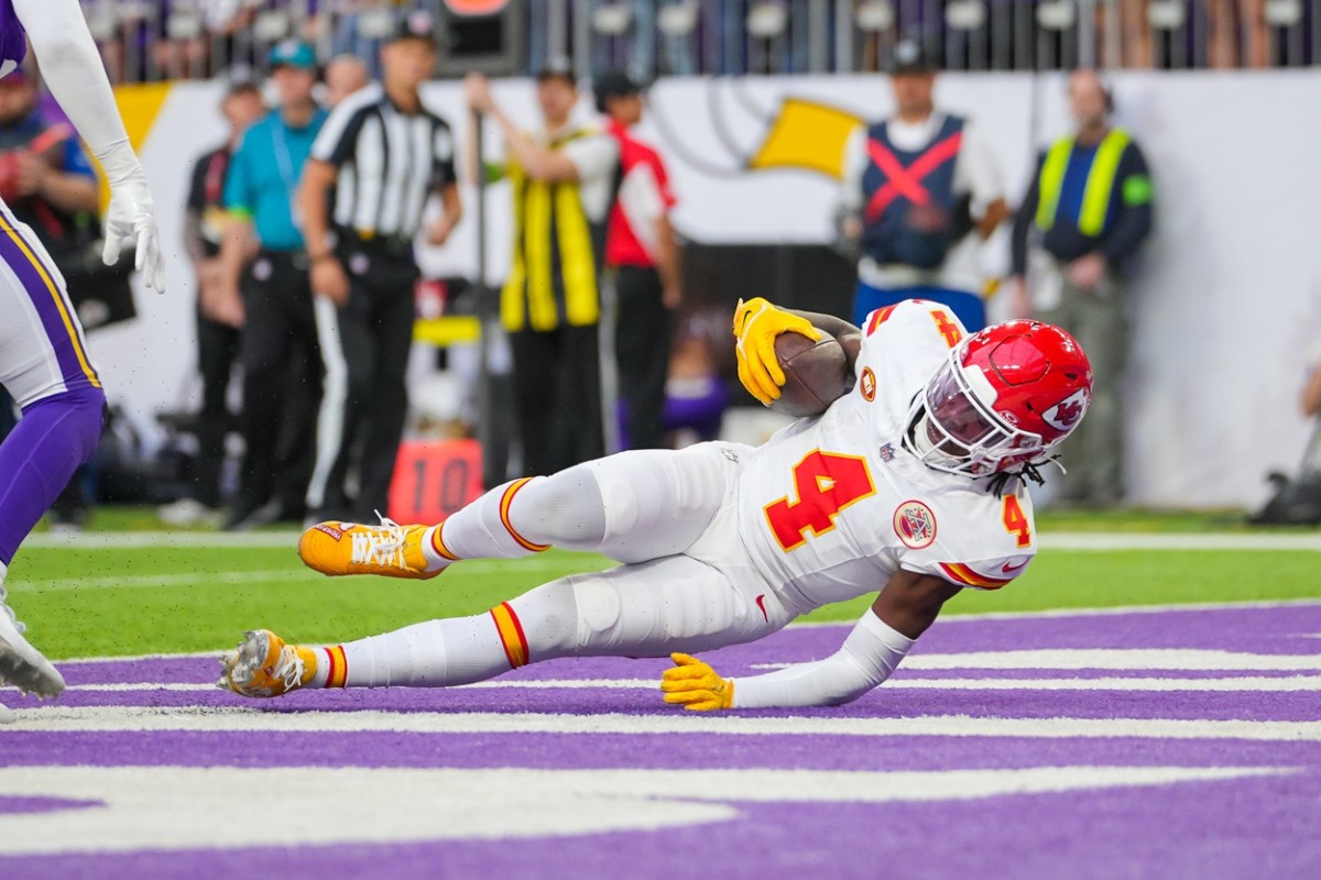 Chiefs rookie receiver Rashee Rice had four catches for 33 yards and a touchdown against the Vikings in Week 5.