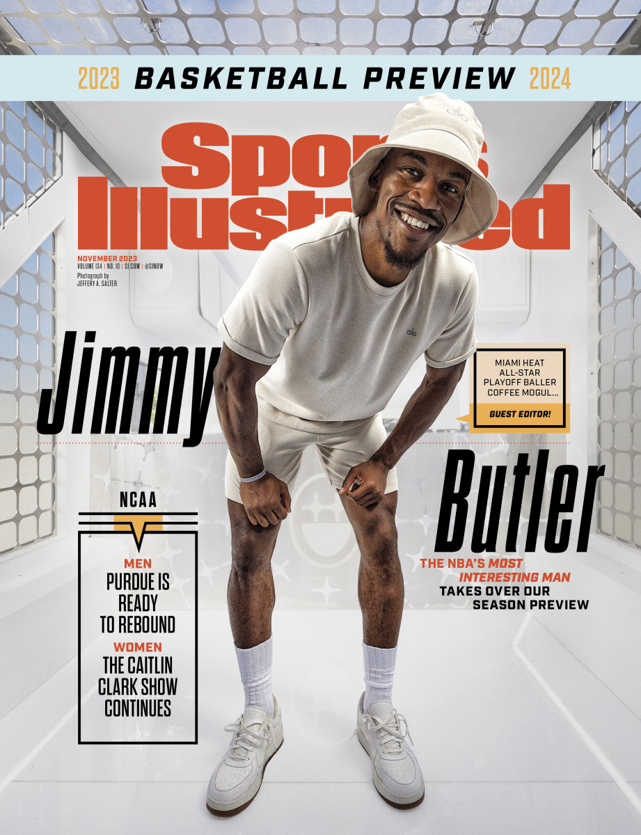 Jimmy Butler poses on the cover of Sports Illustrated's NBA preview issue.