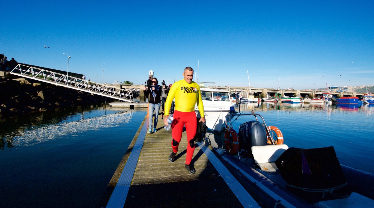 Garrett McNamara in the Nazaré marina.