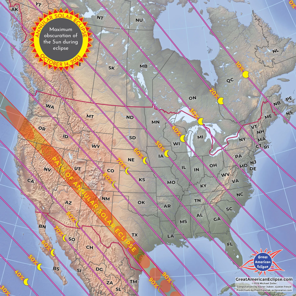 Map of annular solar eclipse and it's coverage across Lower 48
