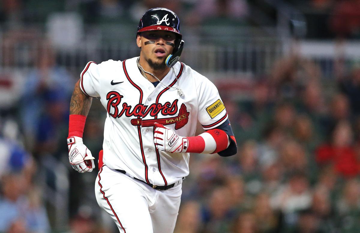 Atlanta Braves shortstop Orlando Arcia hits a single