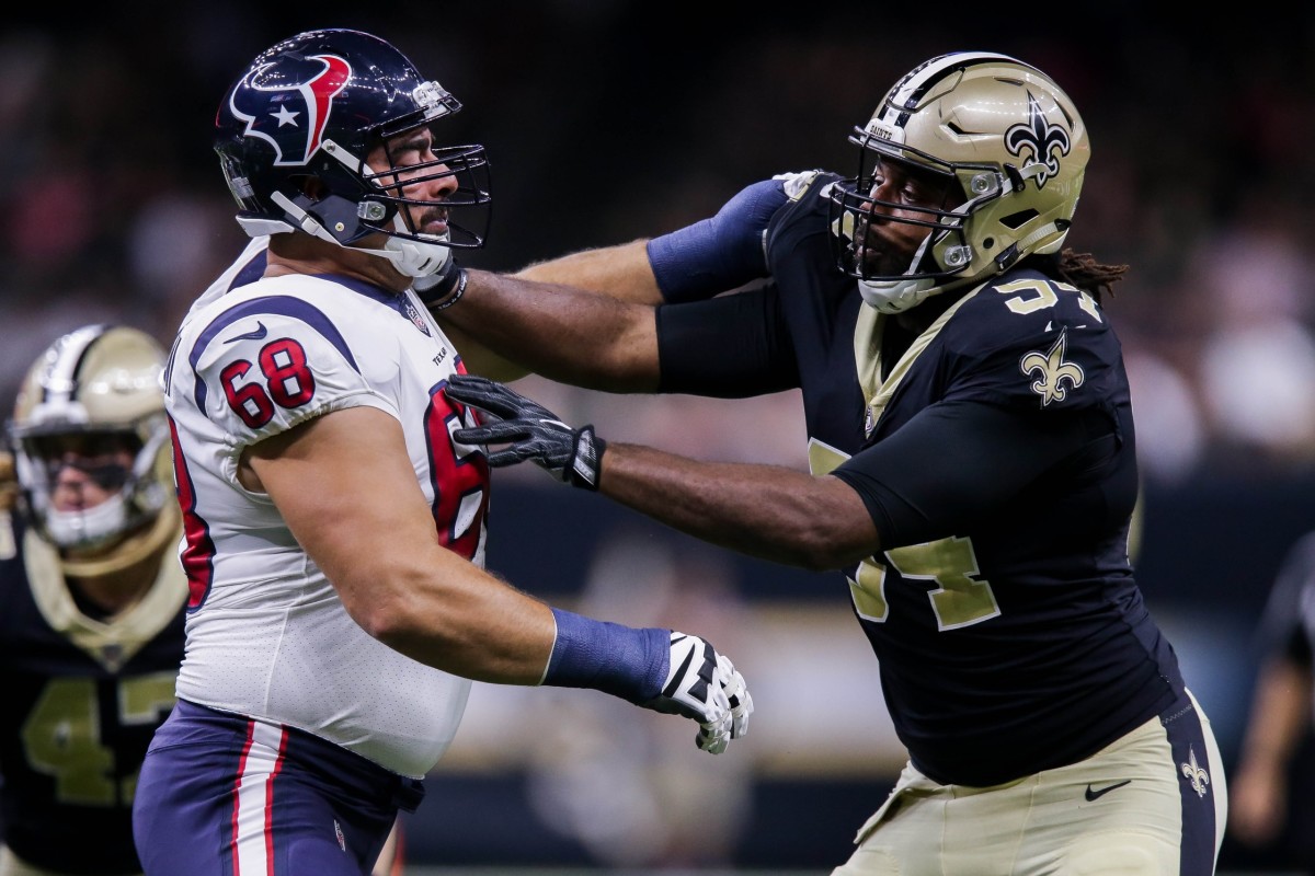Aug 26, 2017; New Orleans Saints defensive end Cameron Jordan (94) rushes the passer against the Houston Texans. Mandatory Credit: Stephen Lew-USA TODAY