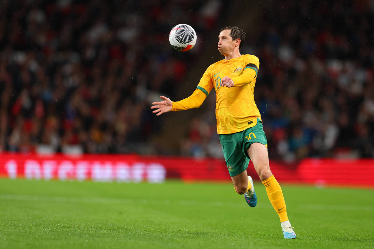 Craig Goodwin pictured playing for Australia against England at Wembley Stadium in October 2023