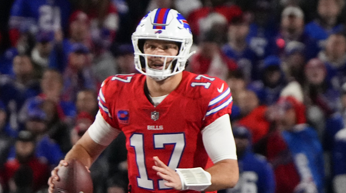 Bills quarterback Josh Allen looks to pass
