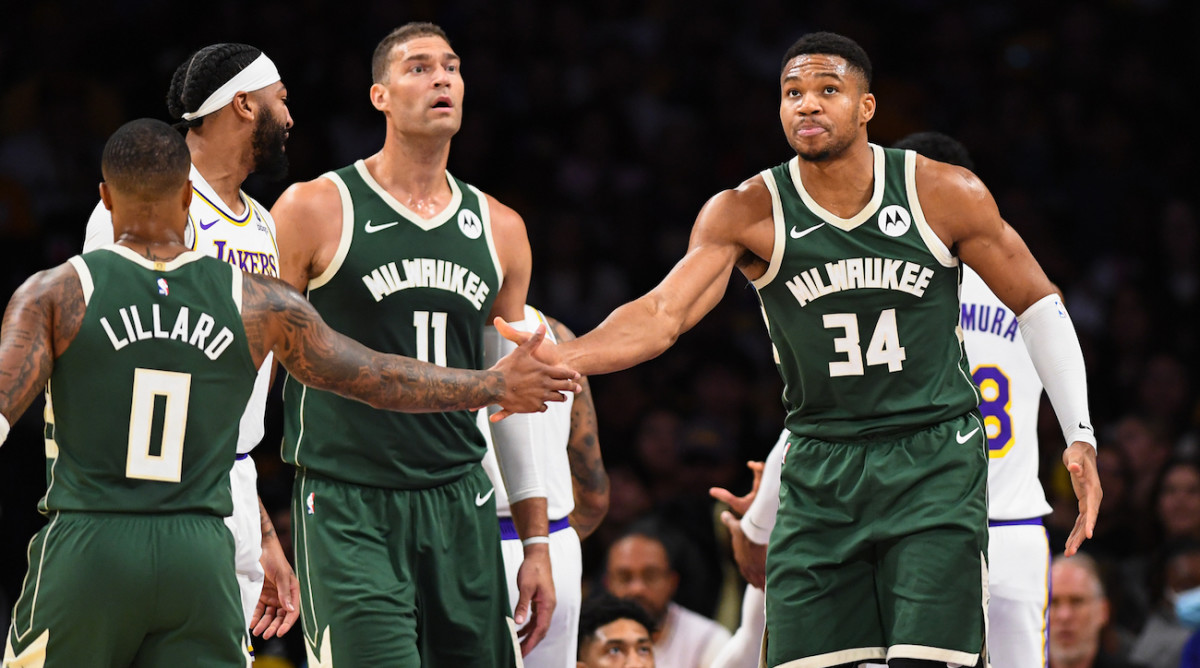 Milwaukee Bucks teammates Damian Lillard and Giannis Antetokounmpo.
