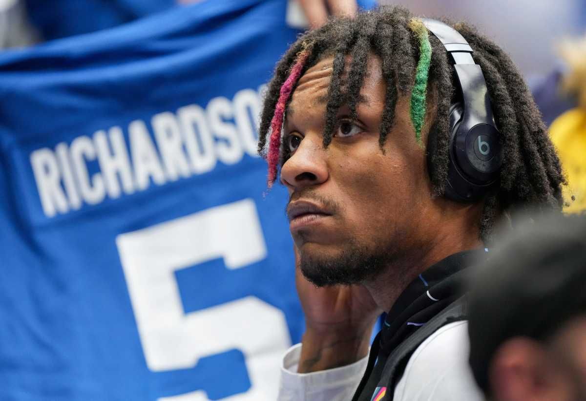 Indianapolis Colts quarterback Anthony Richardson (5) signs autographs on Sunday, Oct. 8, 2023, at Lucas Oil Stadium in Indianapolis.