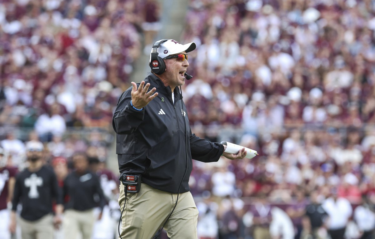 Texas A&M Aggies head coach Jimbo Fisher reacts after a play