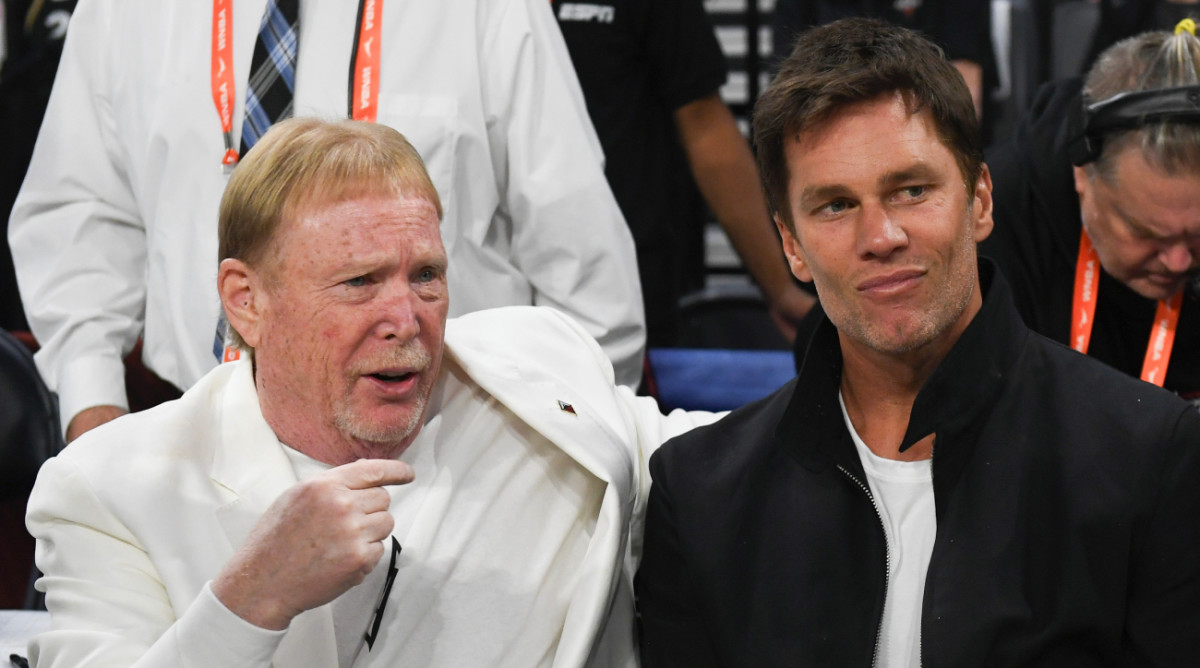 Raiders and Aces owner Mark Davis and former Patriots and Buccaneers quarterback Tom Brady.