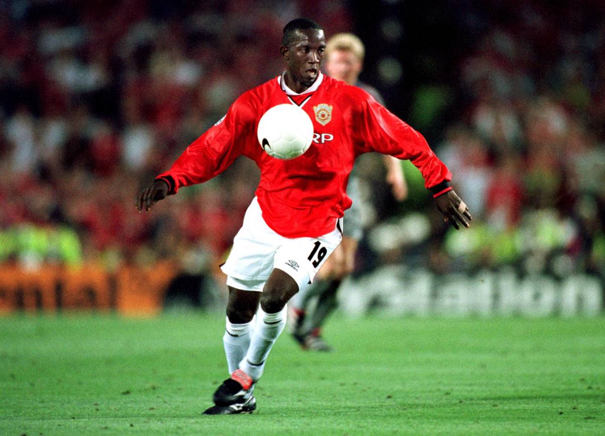 Dwight Yorke pictured playing for Manchester United in the 1999 UEFA Champions League final
